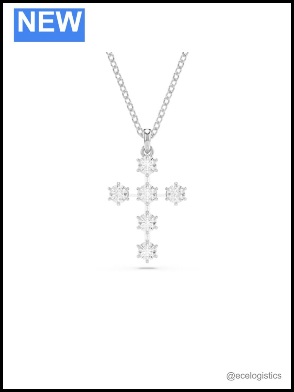 Round Cut Cross Pendant Necklace with Cubic Zirconia, Rhodium Finished